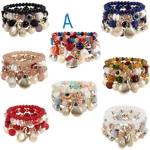 Groups of 8  Bohemian Bracelets for Women Stretch Multilayer Colorful Be…